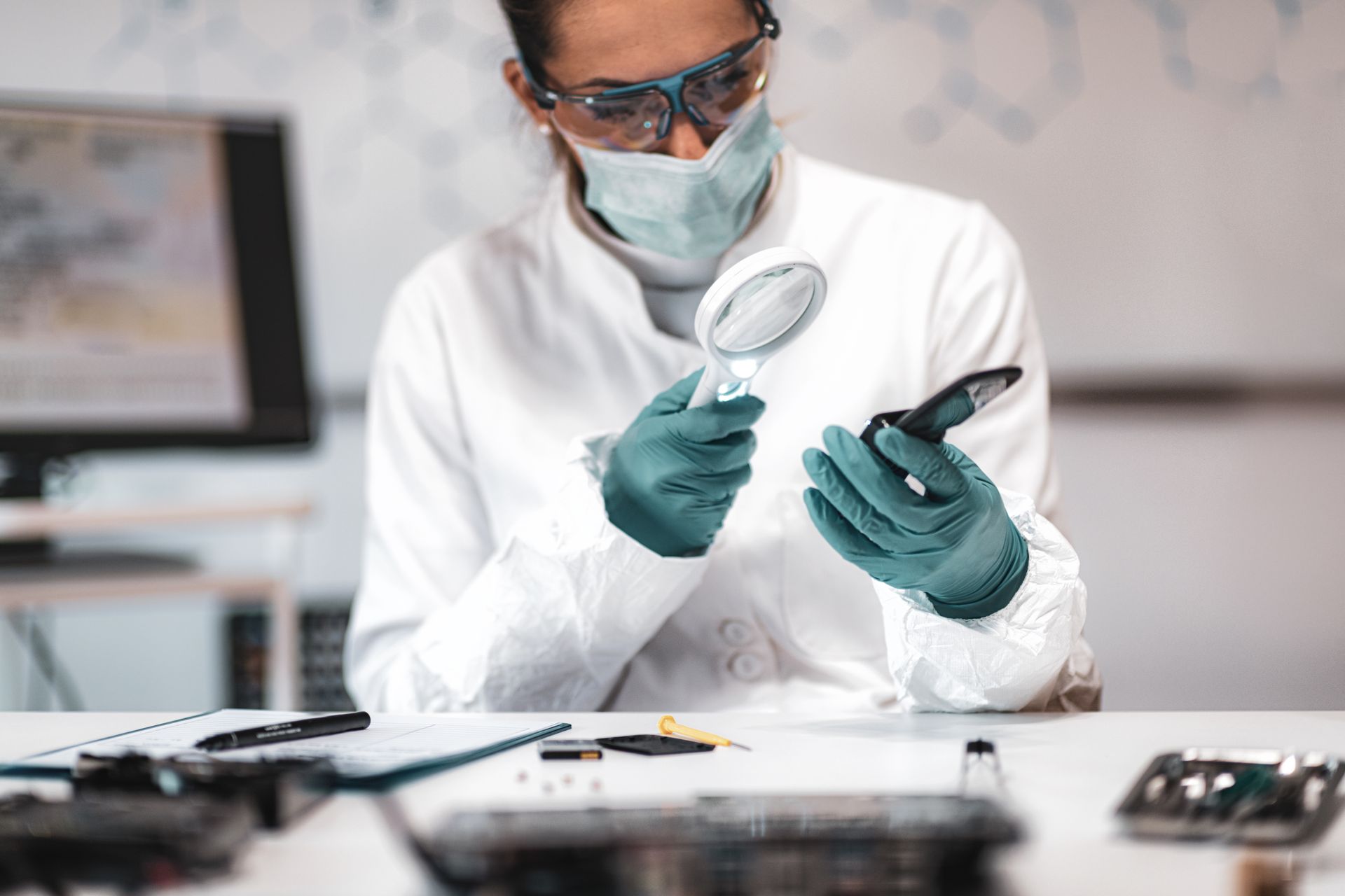 Police Forensic Analyst Examining Confiscated Mobile Phone