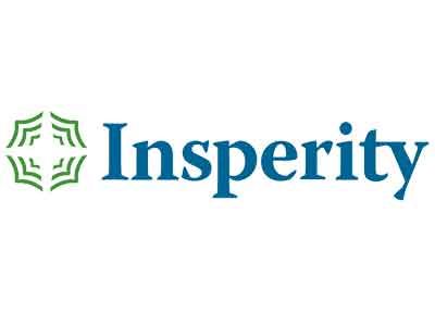 Insperity logo: Green and white stylized floral emblem next to the word