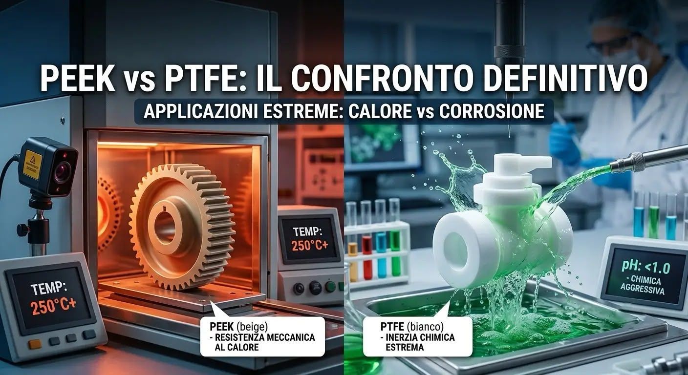 Confronto industriale tra ingranaggio in PEEK ad alta temperatura e valvola in PTFE resistente a flu