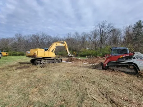Excavator digging outside of East Moline, Illinois.