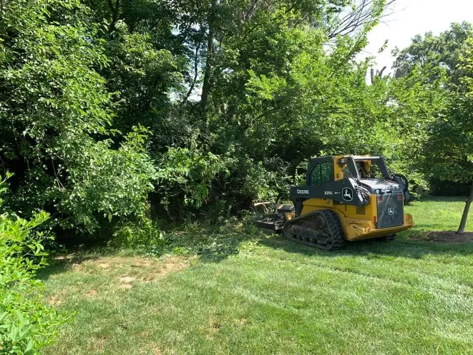 A track loader brush hogging near Moline, Illinois.