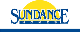 The sundance homes logo is blue and yellow