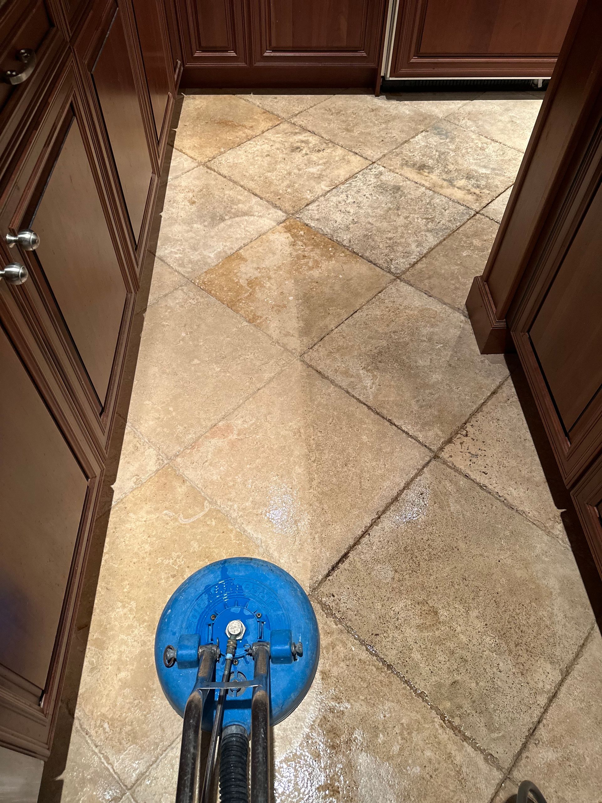 A before and after picture of a tile floor
