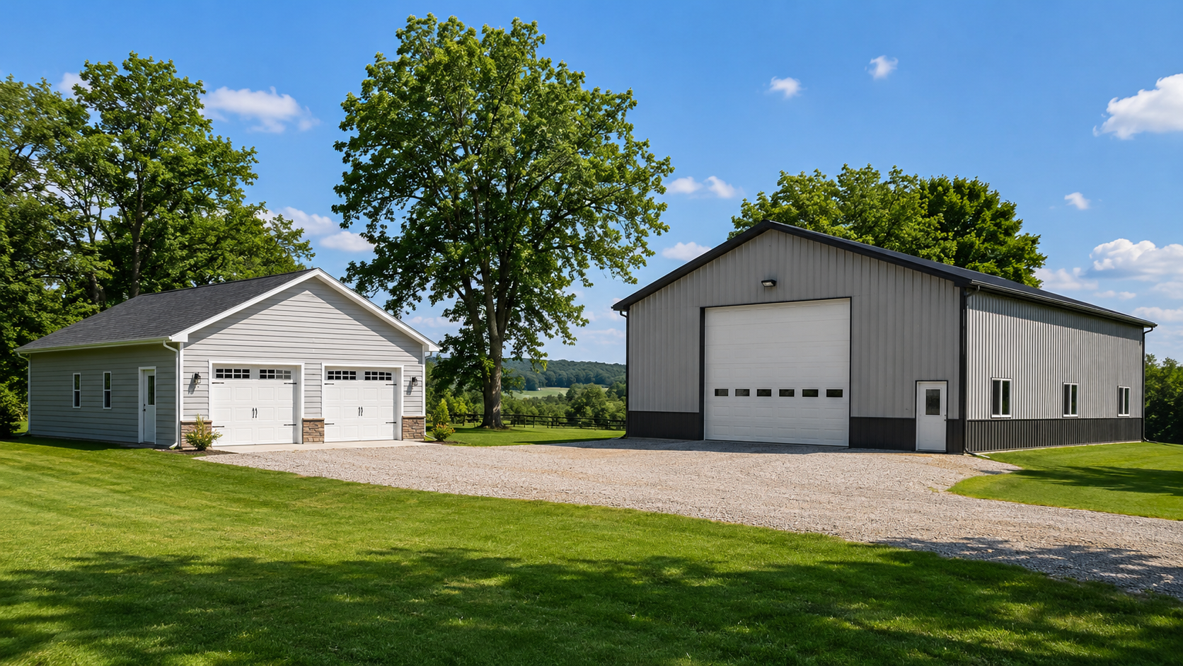 Detached garage and pole barn on a rural Bellevue, IA property