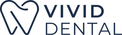 Logo for Vivid Dental, featuring a stylized tooth icon and the words 