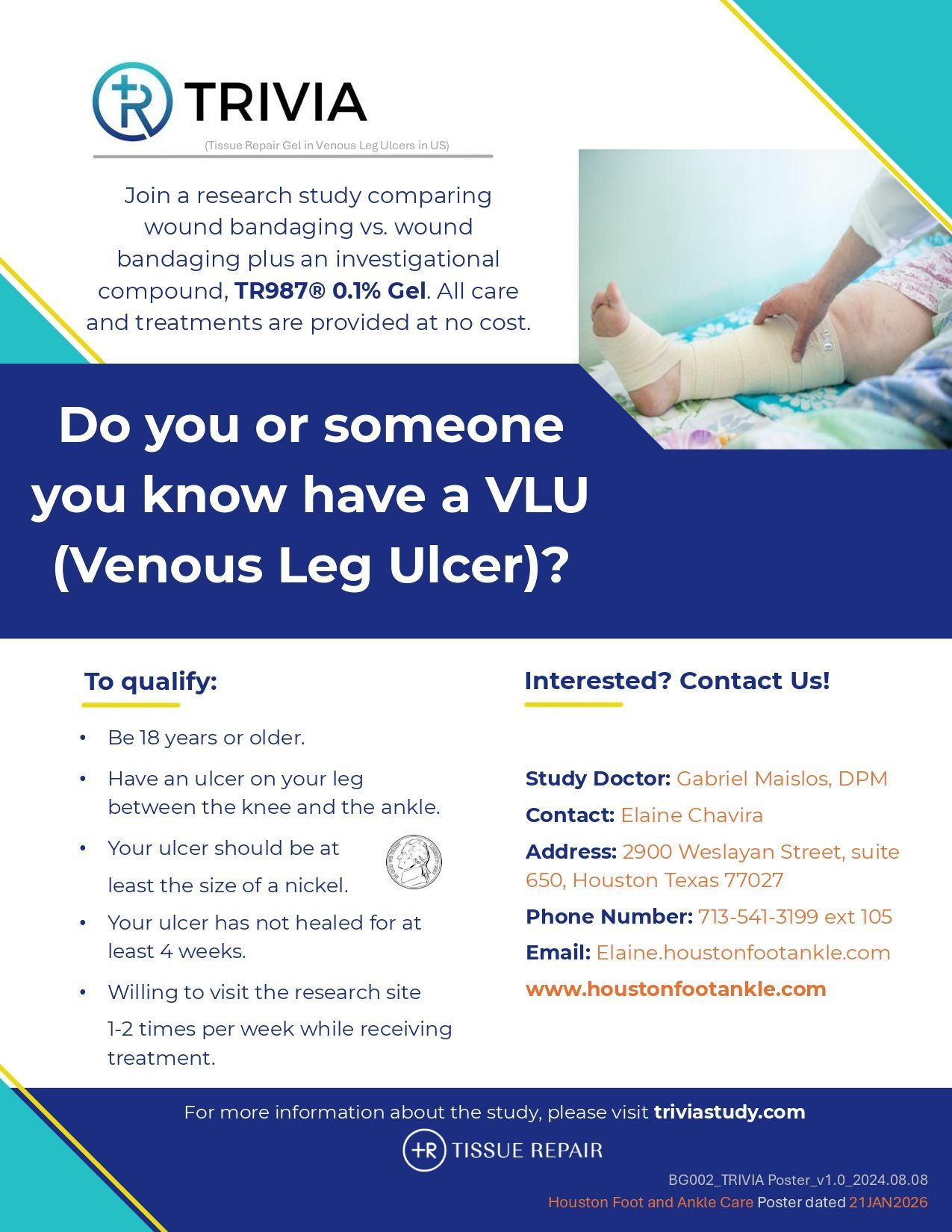 Trivia Clinical Trial for Venous Leg Ulers - Houston TX