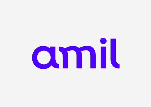 Um logotipo roxo para uma empresa chamada amil em um fundo branco.