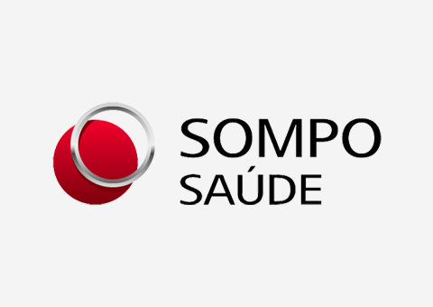 O logotipo da sompo saúde é um círculo vermelho com um anel prateado ao redor.