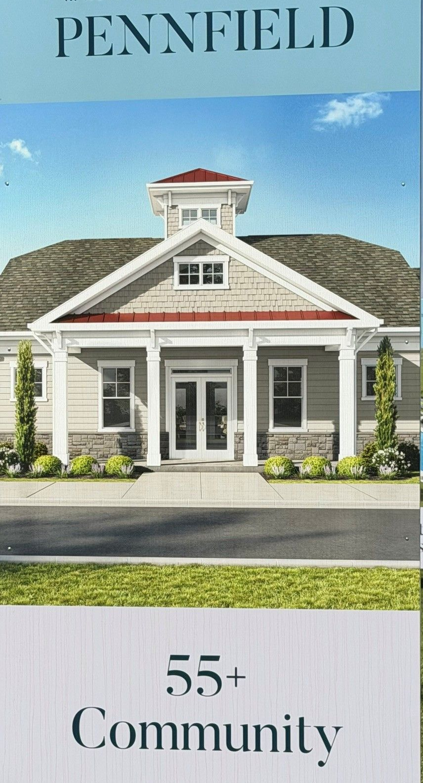 Picture of Four Seasons at Pennfield builder advertisement sign out front of the community on Port Penn Road