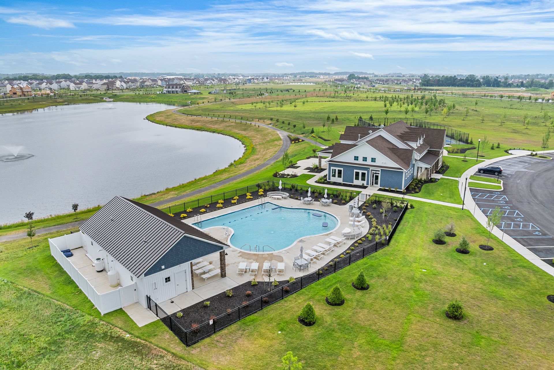 An ariel view of Parks Edge at Bayberry Pool and Clubhouse