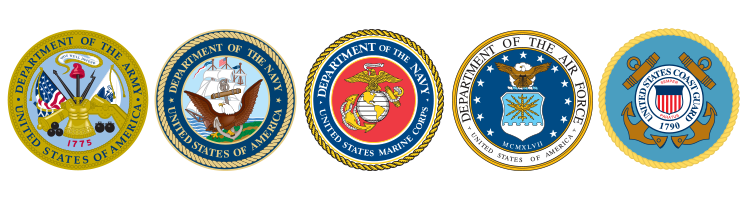 A row of united states military seals on a white background