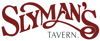 Slyman's Tavern logo in burgundy script font with