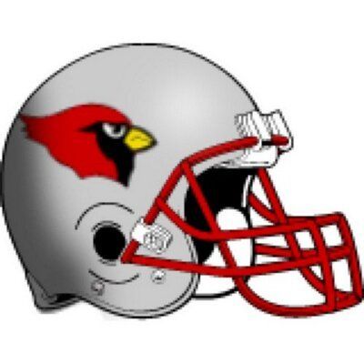 Silver football helmet with a red cardinal logo and red facemask.