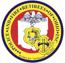 Emblem of Police and Fire Retirees of Ohio Inc. with Ohio outline, eagle, and symbols.