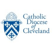 Logo of the Catholic Diocese of Cleveland: blue shield, mitre, and text 