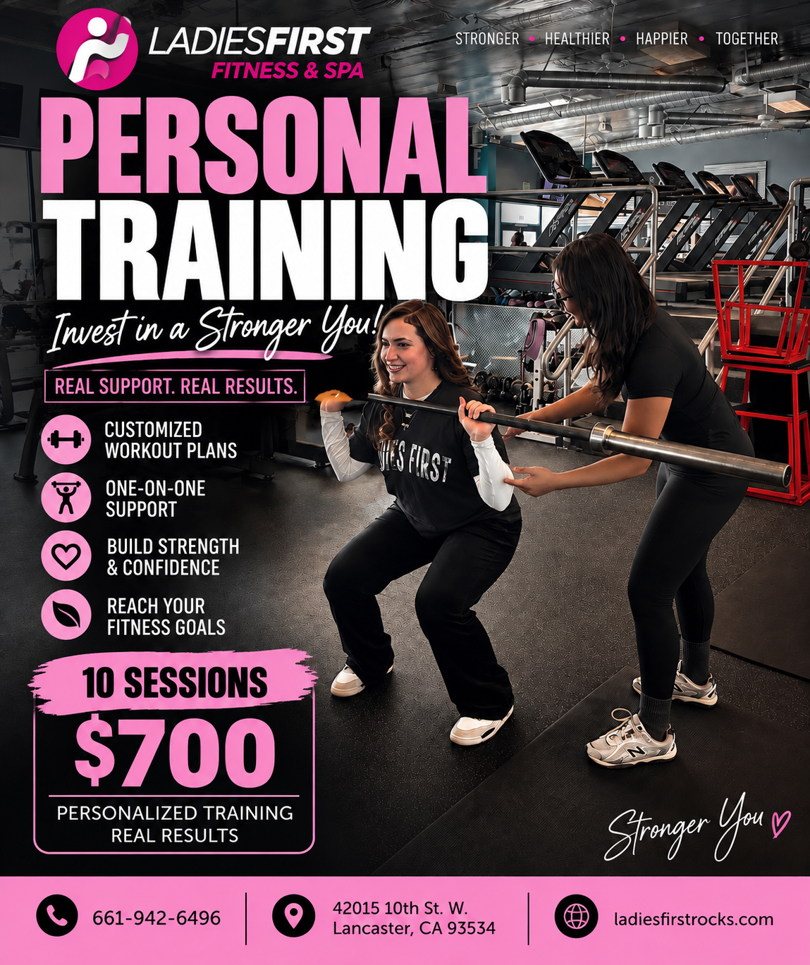 A poster for personal training with three women hugging each other