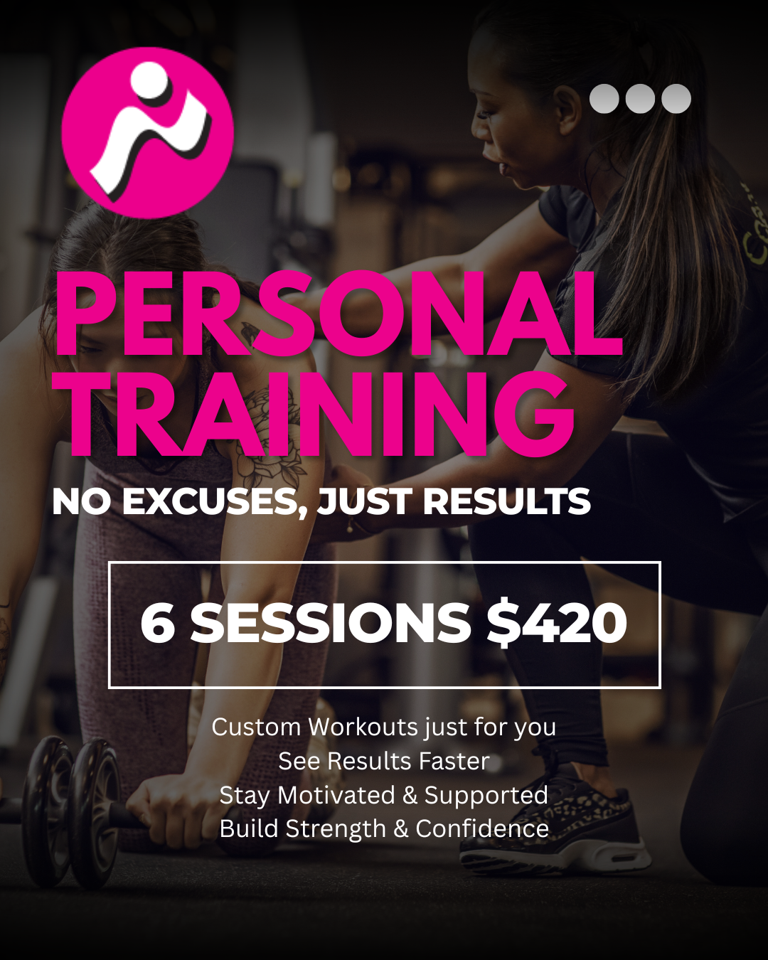 A poster for personal training with three women hugging each other