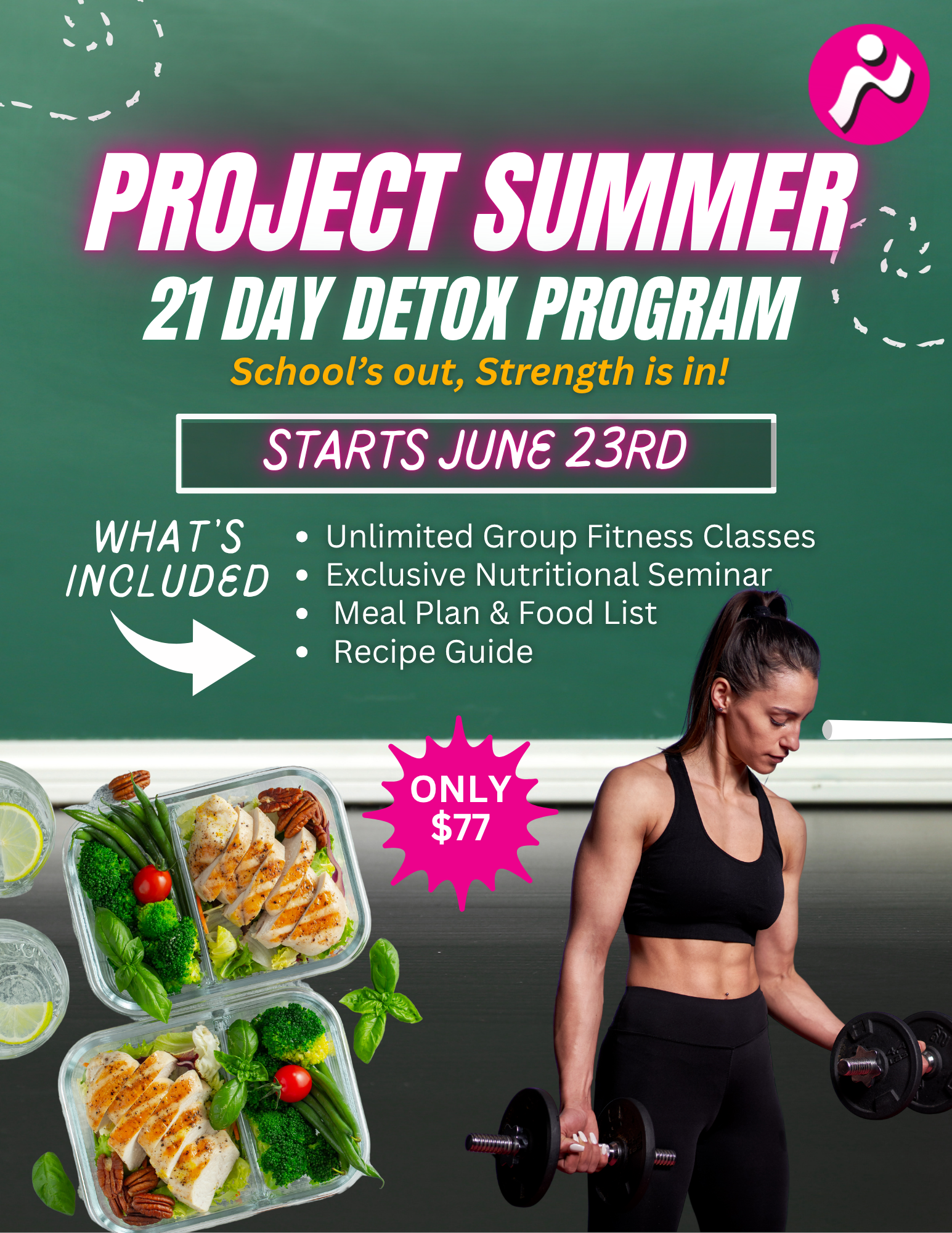 A pink poster for a 21 day detox program