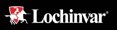 Lochinvar logo in white on a black background with a red shield icon