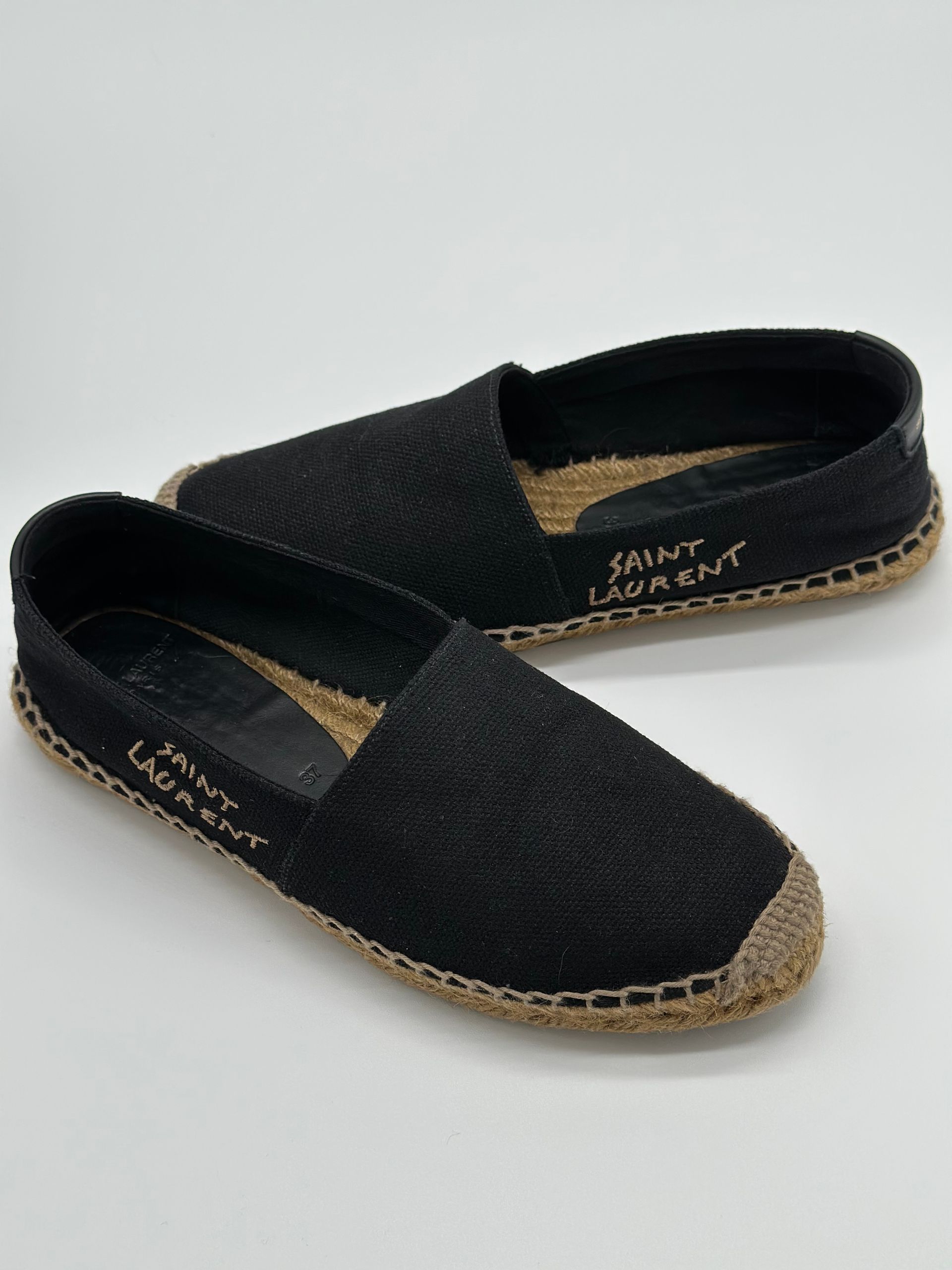 Saint Laurent Mens Espadrilles Logo Embroidered Canvas Black Nero Size 9.5 Saint Laurent Embroidered Espadrilles in Canvas (Black) main image 2