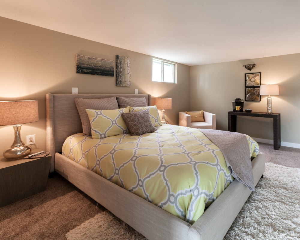 newly renovated basement bedroom