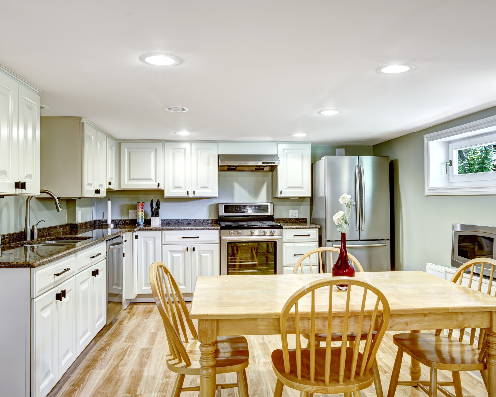 newly renovated basement kitchen
