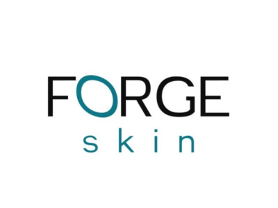FORGE skin logo in black and teal on a white background