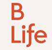 Red text logo reading “B Life” on a white background