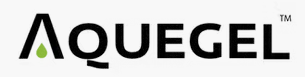 AQUEGEL logo in black with a green droplet inside the letter A on a white background
