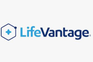 LifeVantage logo with blue hexagon icon and blue wordmark on a white background