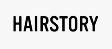 Black “HAIRSTORY” text logo on a white background
