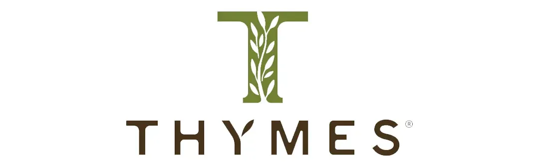THYMES logo with a green decorative “T” above brown text on a white background