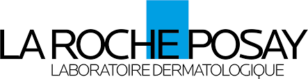 La Roche-Posay logo with black text and a blue vertical bar on a white background