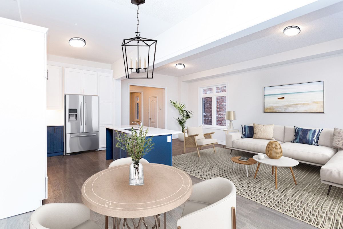 A open living home showing kitchen and living area.