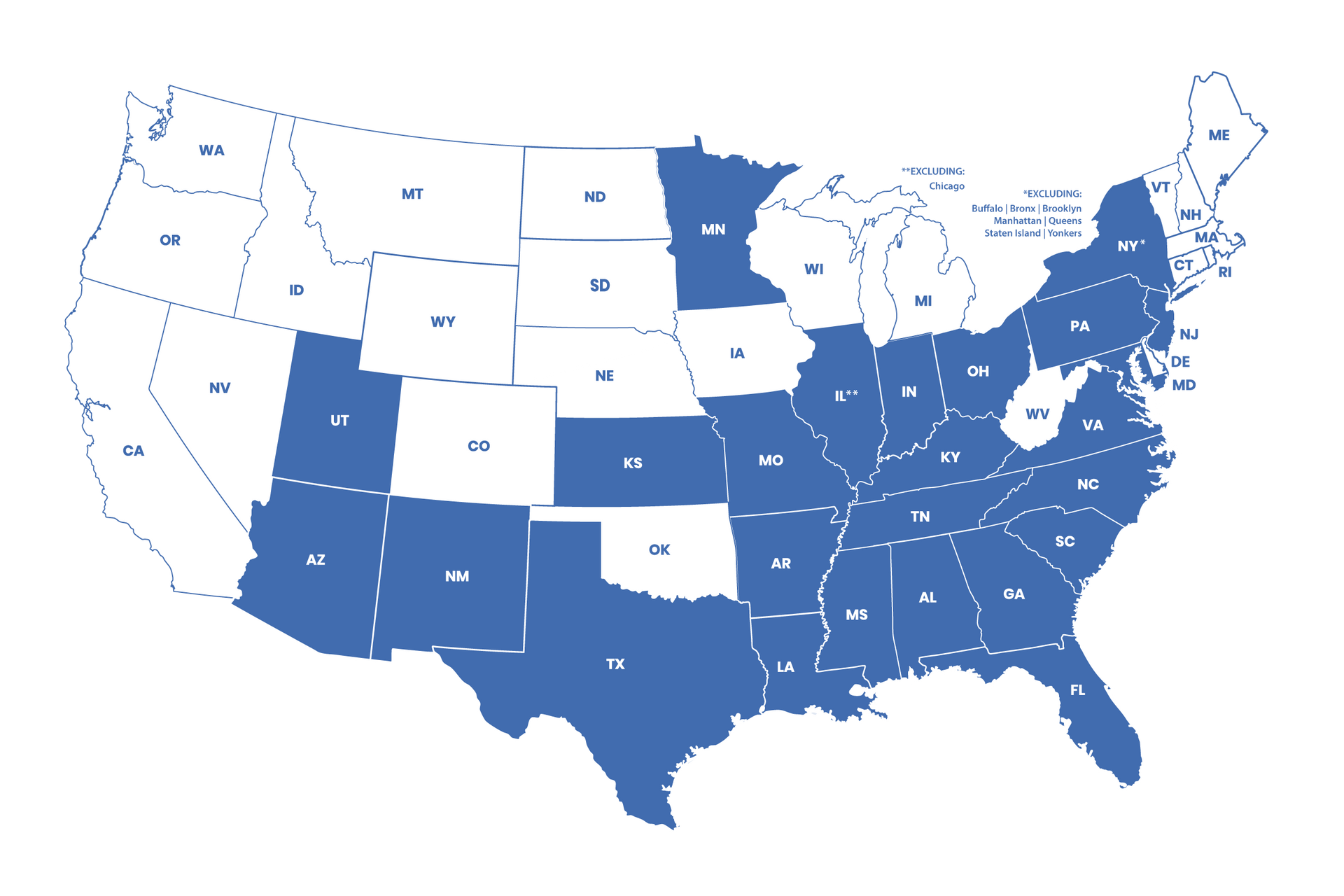 map of USA showing states licensed for FOX Collections