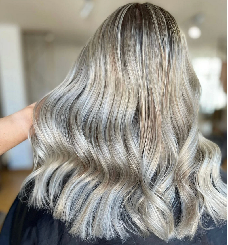 Silver and blonde highlighted bob at Limelight Salon Charlotte