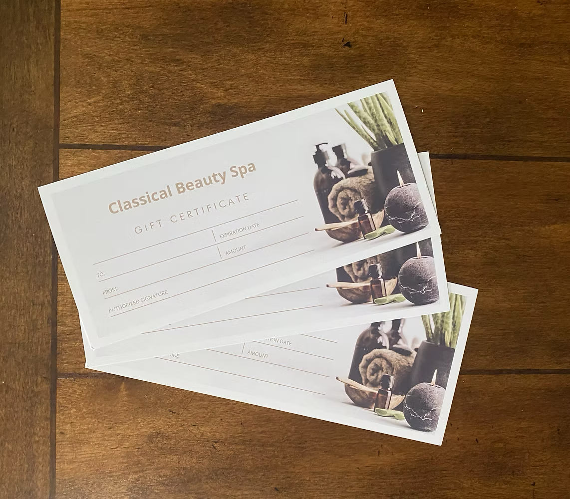 Three coupons for classical beauty spa are stacked on top of each other