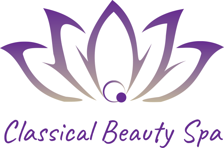 A purple logo for classical beauty spa with a lotus flower