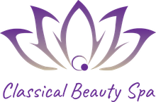 A purple logo for classical beauty spa with a lotus flower