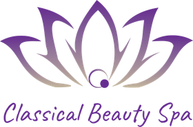 A purple logo for classical beauty spa with a lotus flower