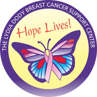 The Lydia Dody Breast Cancer Support Center logo: butterfly with pink ribbon, 