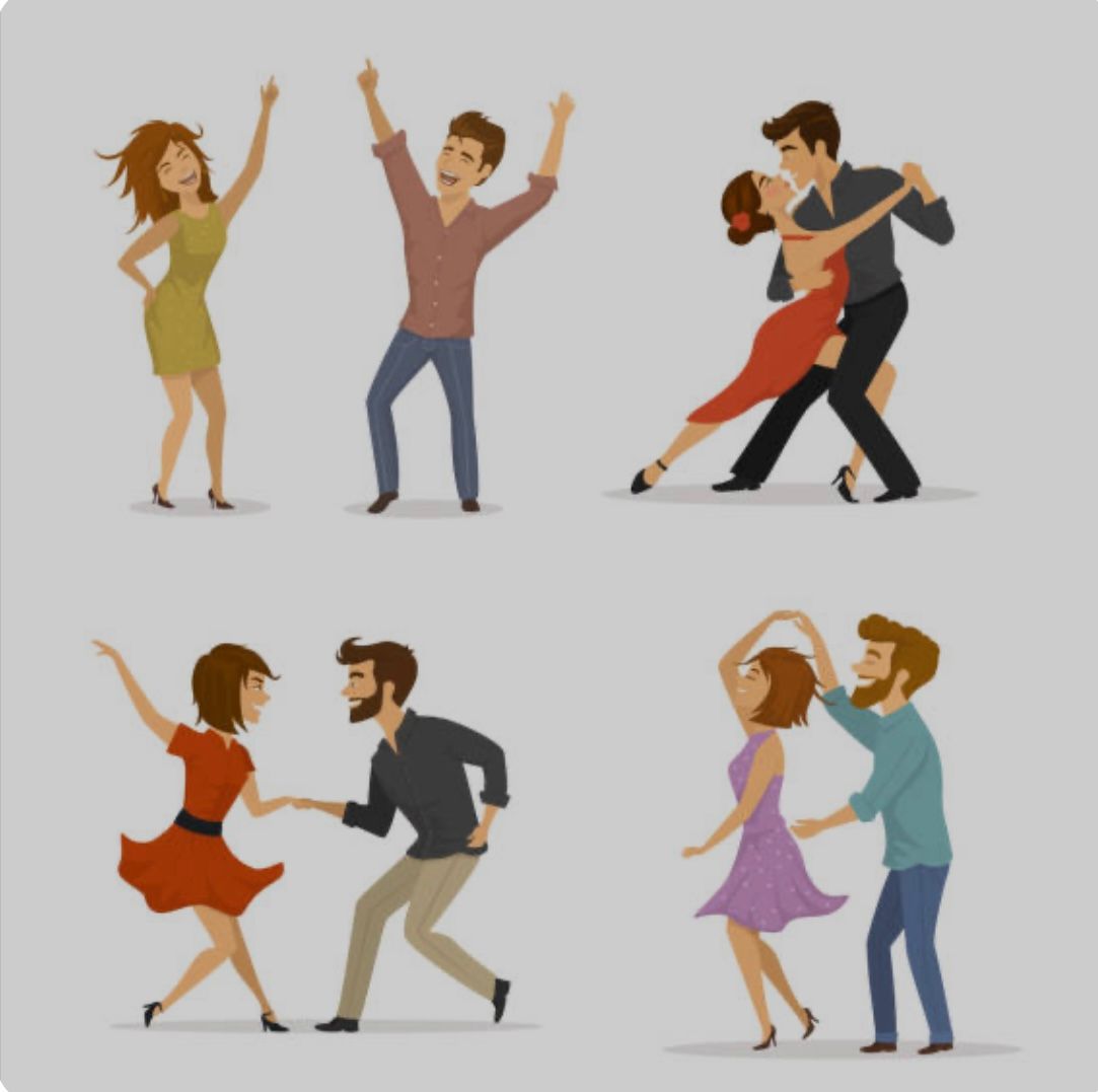 A man and a woman are dancing together in different poses.