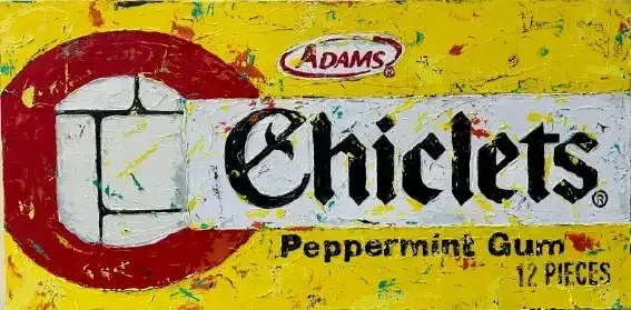 Vintage Adams Chiclets Peppermint Gum package, yellow and red wrapper, 12 pieces