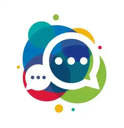 Colorful overlapping speech bubbles and chat icons in blue, green, yellow, red, and white.