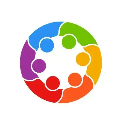 Colorful circular logo with six stylized people icons in blue, green, yellow, orange, red, and purple forming a ring