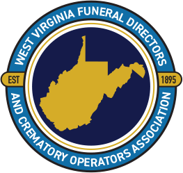 The circular logo of the West Virginia Funeral Directors and Crematory Operators Association, featuring a gold state map.