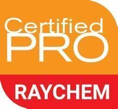 Logo Certified Pro Raychem orange, blanc et rouge avec coins arrondis