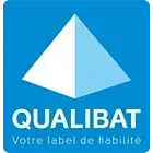 QUALIBAT logo on blue square with white geometric emblem and tagline “Votre label de fiabilité”