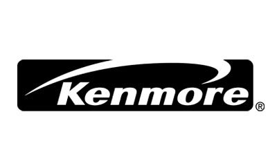 Kenmore logo in white text on a black rectangle, with a curved white line above it.