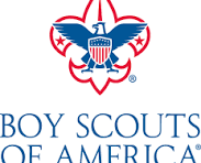 Boy Scouts of America logo with eagle and fleur-de-lis emblem. Red, white, and blue colors. Text: Boy Scouts of America.